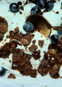 labneh mousse with almond brittle