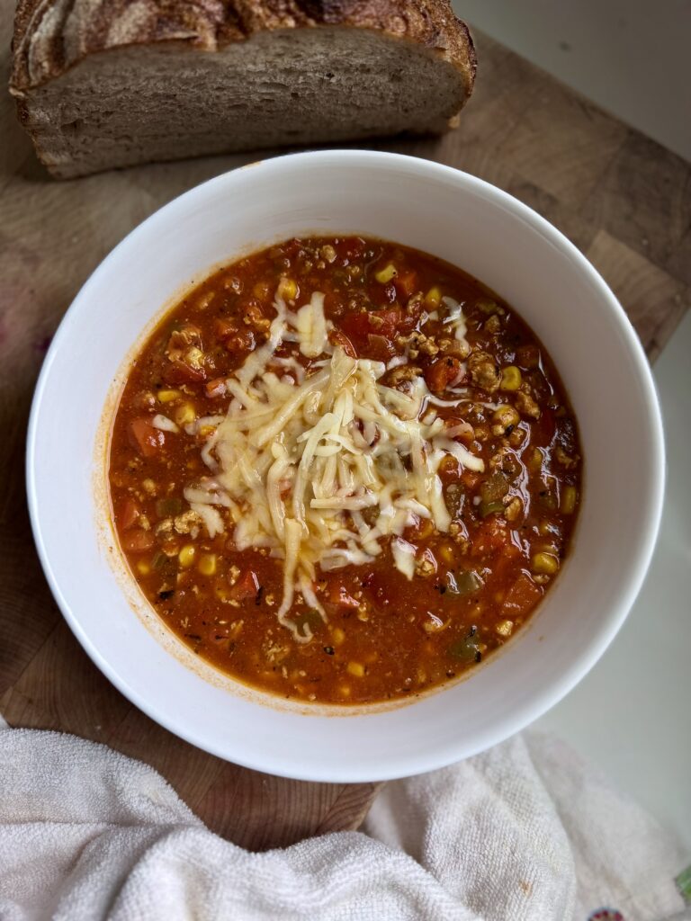 Cozy, balanced, NO bean chili